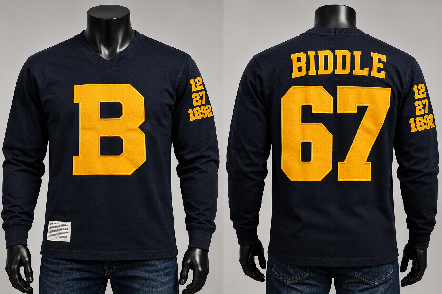 Front and back views of the Biddle 1892 Heritage Jersey