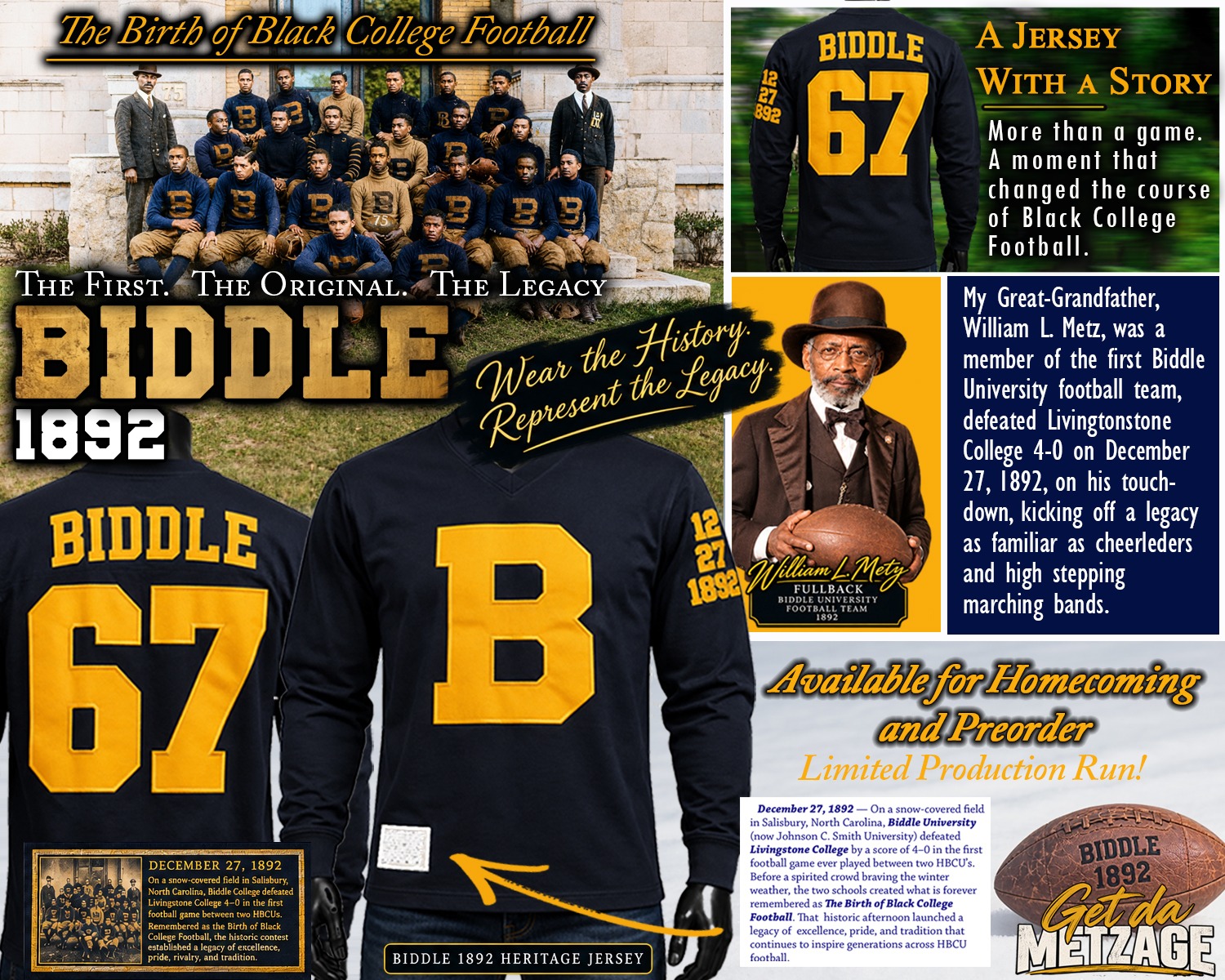 Biddle 1892 Heritage Jersey promotional flyer telling the story behind the design